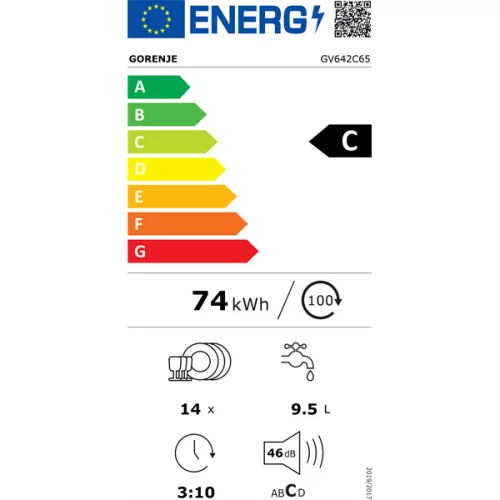 Gorenje GV642C65 programok száma: 6, beépíthető, 14 terítékes mosogatógép 