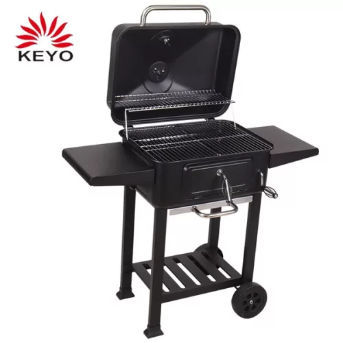 TOO BG-200B fekete BBQ faszenes grillkocsi két oldalsó asztallal
