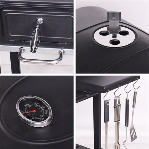 TOO BG-200B fekete BBQ faszenes grillkocsi két oldalsó asztallal