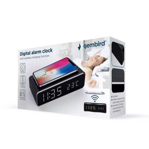 Gembird DAC-WPC-01 vezeték nélküli fekete digitális ébresztőóra