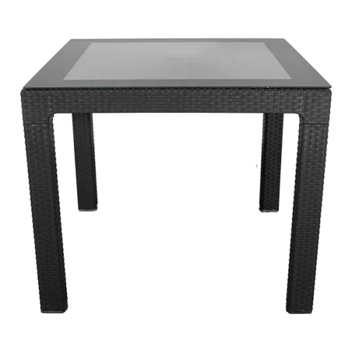 IRIS GF-820A ORIGINAL antracit műanyag kerti asztal rattan üveglappal 90x90cm