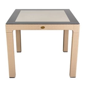   IRIS GF-820C ORIGINAL CAPPUCCINO műanyag kerti asztal rattan üveglappal 90x90cm