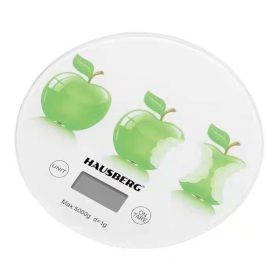   Hausberg HB-6010NG+DS üveg konyhai mérleg, kerek, fehér, alma mintával