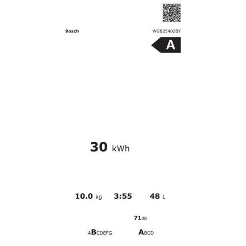Bosch WGB25402BY fehér-fekete, elöltöltős, max.1400ford.,10kg, mosógép