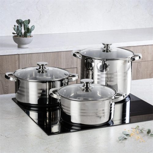 TOO LP-7170 prémium rozsdamentes 6 darabos edénykészlet, 7,2 liter+10 liter+13,3 liter fazék/lábas+fedők