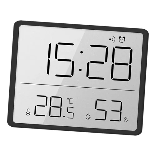 IRIS DC-111-B hőmérséklet és páratartalom kijelzéssel, ébresztő funkcióval fekete digitális óra