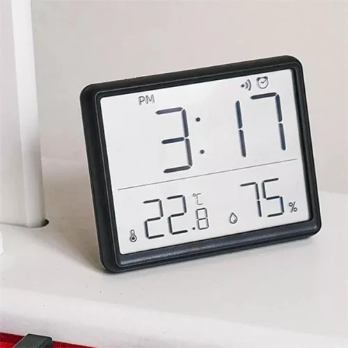 IRIS DC-111-B hőmérséklet és páratartalom kijelzéssel, ébresztő funkcióval fekete digitális óra