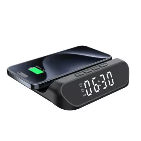   IRIS DC-130-B-Qi 15W Qi vezeték nélküli töltővel, ébresztő funkcióval fekete digitális óra