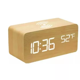   IRIS DC-100-BO-Qi 15W Qi vezeték nélküli töltővel, hangvezérlés világosbarna digitális óra