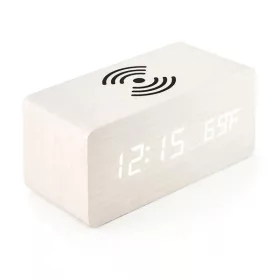   IRIS DC-100-WF-Qi 15W Qi vezeték nélküli töltővel, hangvezérlés fehér digitális óra