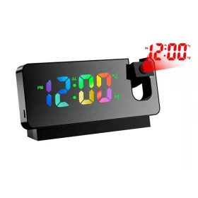  TOO DCP-555-B-RGB RGB kijelzővel, hőmérséklet kijelzéssel, ébresztő funkcióval fekete projektoros digitális óra