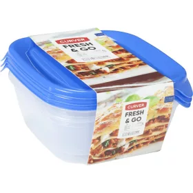  CURVER 182217 "FRESH&GO" SZÖGLETES ÉTELTARTÓ SZETT 3x0,8L - TRANSZPARENS/KÉK