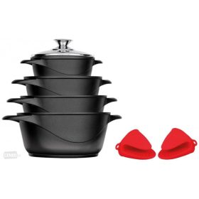   Smile MGK-12 edényszett 10 db-os, fekete, üvegfedő, ILAG bevonat