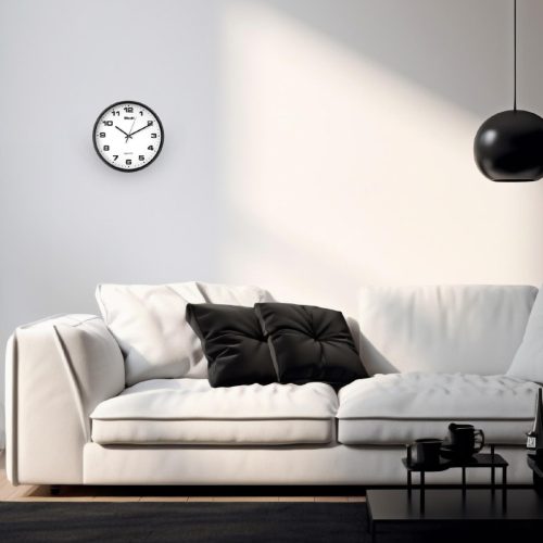 Btech BH-130 falióra, 26 cm átmérő, fehér számlap, fekete keret, műanyag