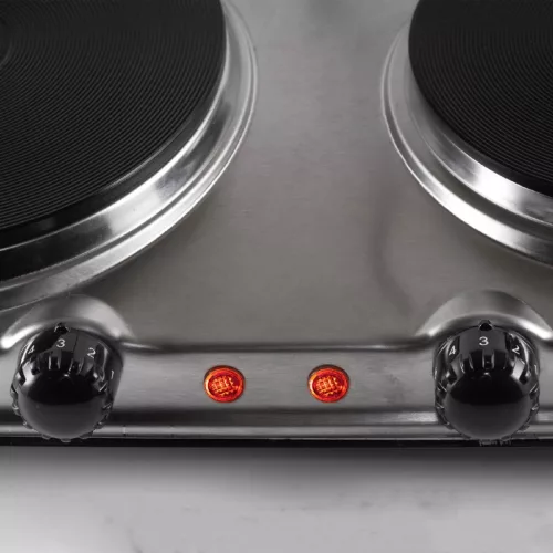 Rezsó, rozsdamentes, dupla hordozható főzőlap, 1500 W + 1000 W