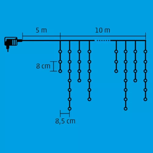LED-es sziporkázó fényfüggöny, kültéri, 600 db LED (melegfehérek között villogó hidegfehérek)