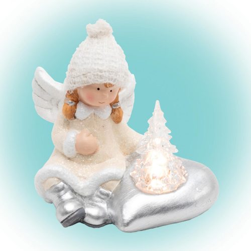 Kerámia figura, angyal világító fenyővel