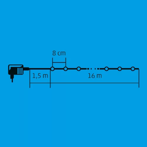 Home KII 200B/WW LED-es gömb fényfüzér, 16 m / 200 db melegfehér LED, állófényű, zöld vezeték, hálózati adapter, beltéri kivitel