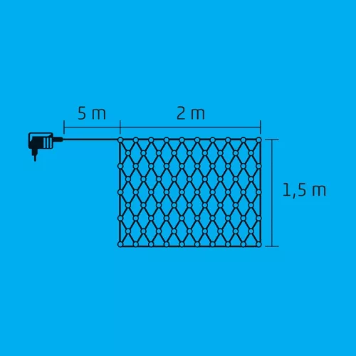 Home KLN 160C/WW LED-es háló, 2x1,5 m / 160 db melegfehér LED, zöld vezeték, állófényű, hálózati adapter, kül- és beltéri kivitel