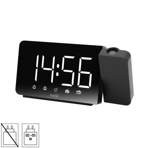 Home LTCRP03 rádiós LED ébresztőóra projektorral, változtatható fényerő, körbe forgatható vetítési pozíció, két ébresztési idő, FM rádió, bip-bip vagy rádiós ébresztés