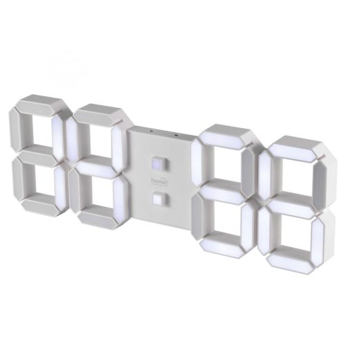 Digitális, LED ébresztőóra, 3D, fehér