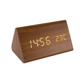 Digitális, LED ébresztőóra, barna fa