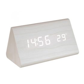 Digitális, LED ébresztőóra, fehér, fa