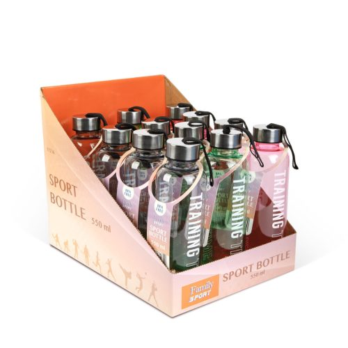 Family 57216 Sport kulacs - műanyag, átlátszó - 550 ml - 3 színben