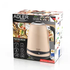   Adler AD1295 Vízforraló LCD kijelzővel és hőmérsékletszabályzóval, 1,7L