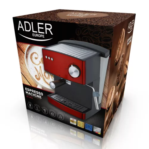 Adler AD4404R Kávéfőző, 15 Bar, 850W, Bordó