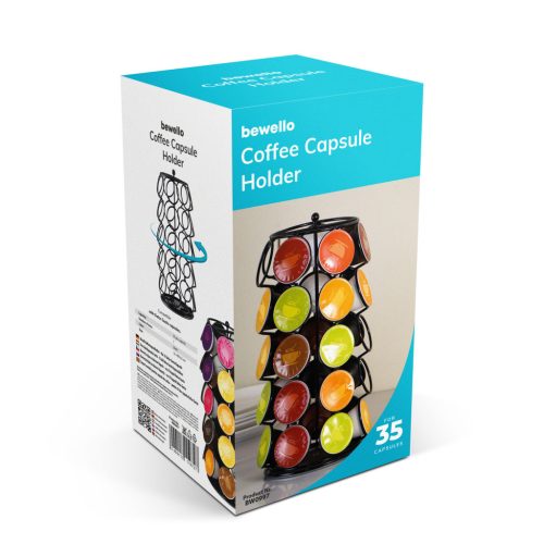 Bewello Fém kávékapszula tartó - 35 db Dolce Gusto kapszulához - 165 x 165 x 320 mm - fekete (BW0997)