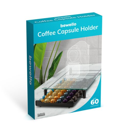 Bewello Fém kávékapszula tartó - 60 db Nespresso kapszulához - 410 x 260 x 60 mm - matt fekete (BW0999)