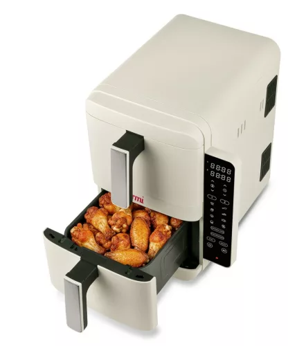 Girmi FG41 Ecofrit Dual kétzónás forrólevegős fritőz 9 literes (2x4.5 liter) kapacitással, Homok-bézs szín, SYNC és MATCH funkcióval (FG4101)