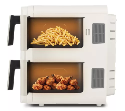 Girmi FG41 Ecofrit Dual kétzónás forrólevegős fritőz 9 literes (2x4.5 liter) kapacitással, Homok-bézs szín, SYNC és MATCH funkcióval (FG4101)
