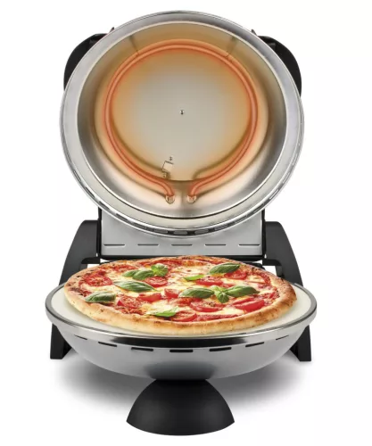 G3 Ferrari G10006 Forno Pizza Delizia Silver, eredeti ezüst színű olasz házi pizza sütő, 5 perc alatt, 400 fokon, 31cm-es pizza