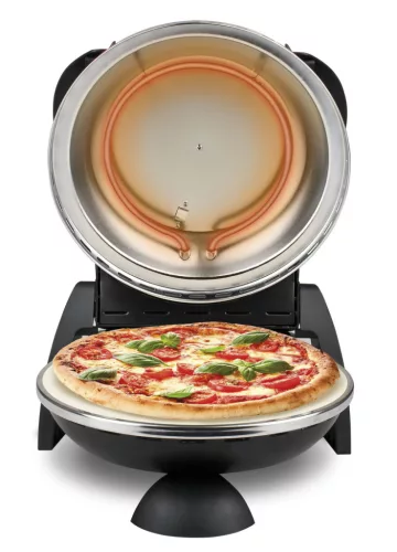 G3 Ferrari G10006 EVO Forno Pizza Delizia Black, eredeti fekete színű olasz házi pizza sütő, 5 perc alatt, 400 fokon, 31cm-es pizza