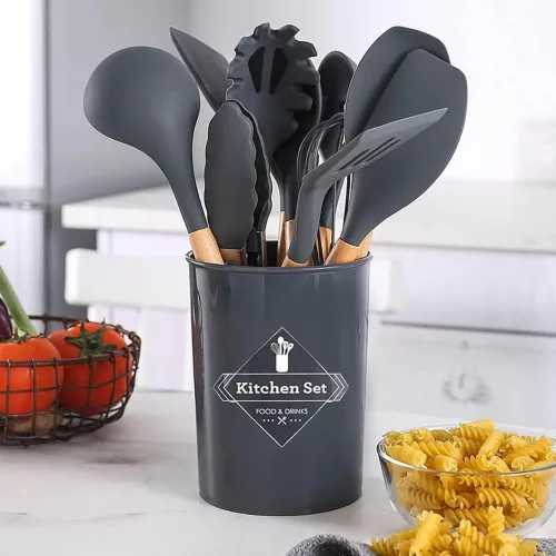 Timeless Gourmet 14 darabos konyhai eszközkészlet, hőálló szilikon fejjel, tartóval, sötétszürke (HOP1001658-2)