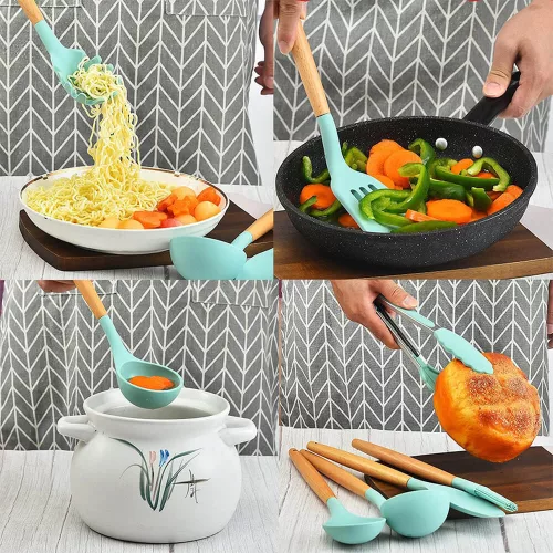 Timeless Gourmet 14 darabos konyhai eszközkészlet, hőálló szilikon fejjel, tartóval, türkiz (HOP1001658-3)