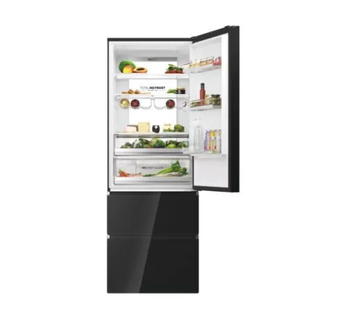 Haier HTW7720DNGB hűtőszekrény, 3 ajtós, 483 liter, fekete