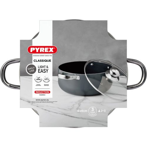 Pyrex PY-1138-GY indukciós alacsony lábas fedővel tapadásmentes, 28 cm